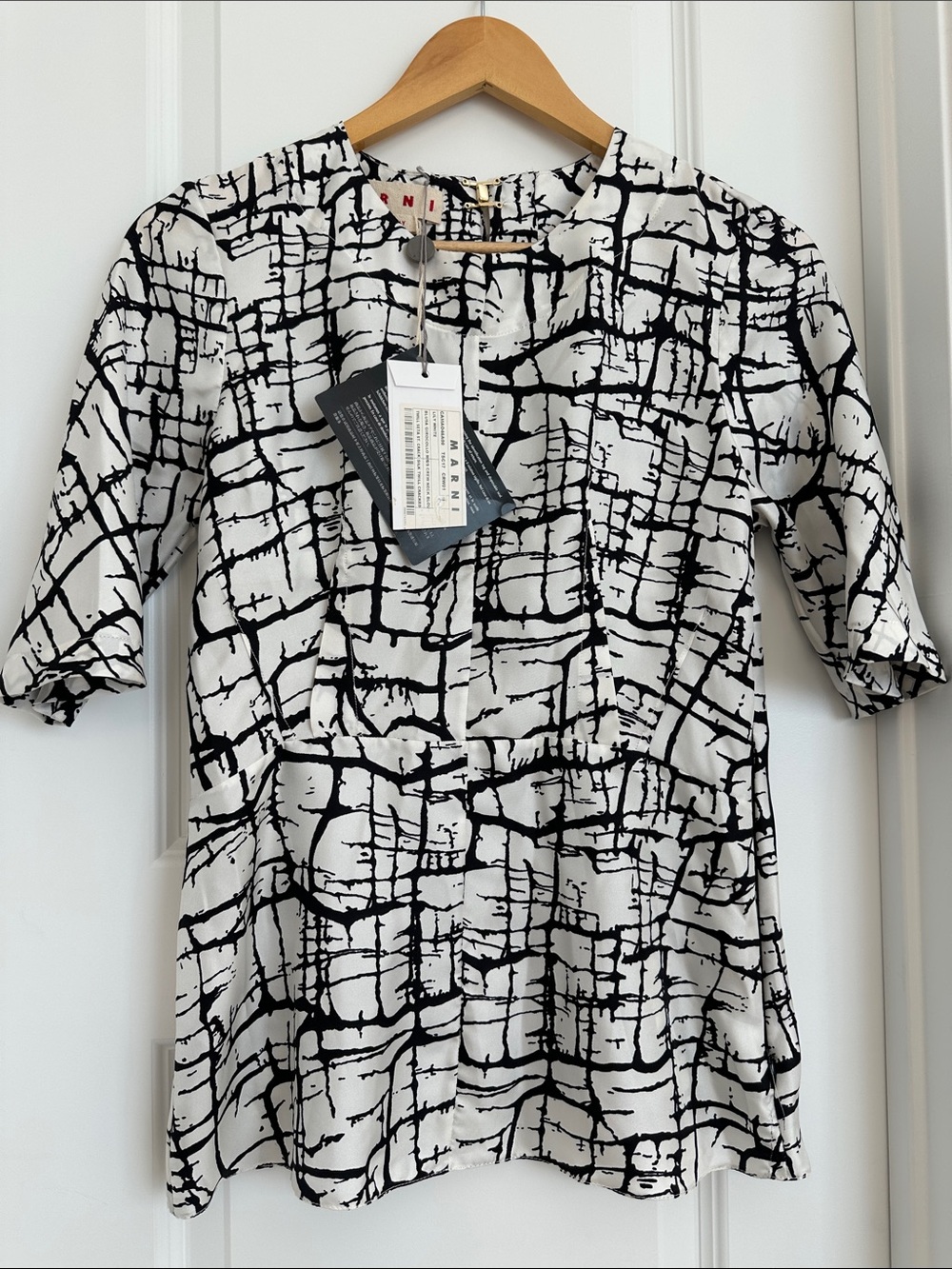 Marni Black and White Abstract Print Blouse